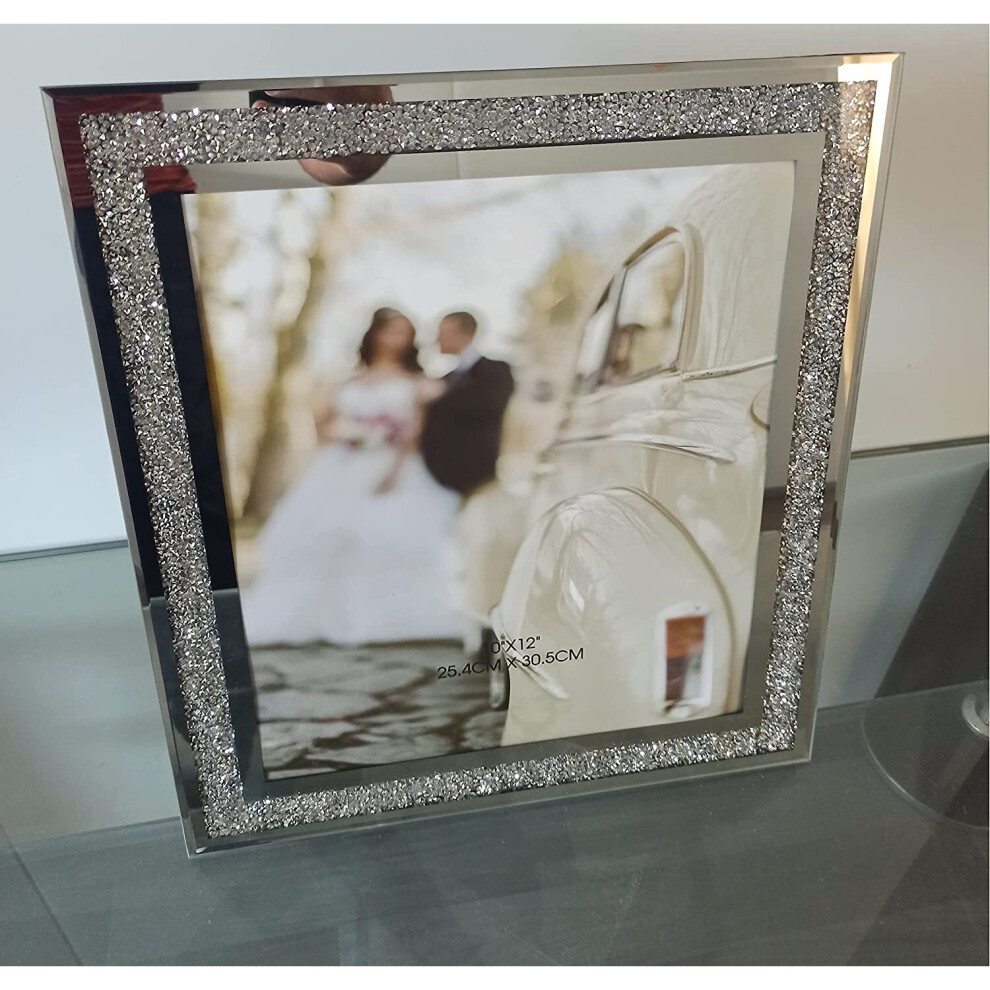 (10X12 inch) Crushed crystals photo frame silver mirrored