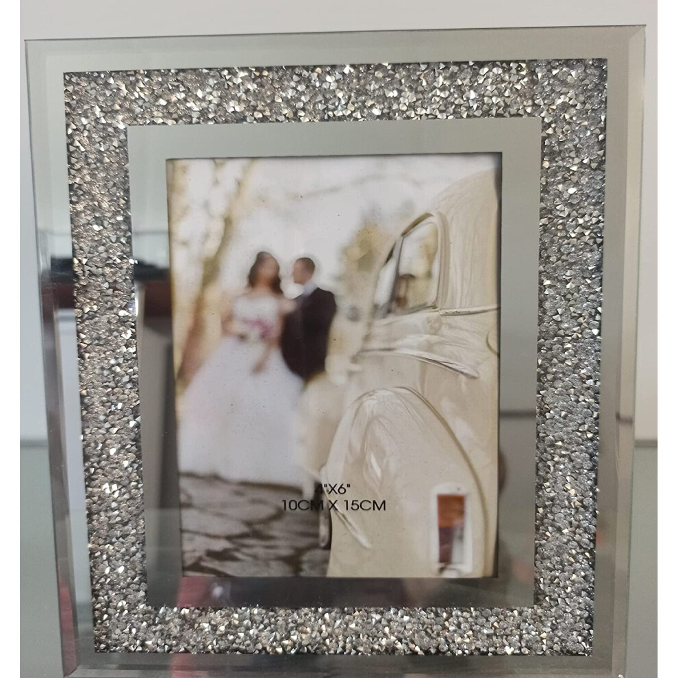 (6x4 inch) Crushed crystals photo frame silver mirrored