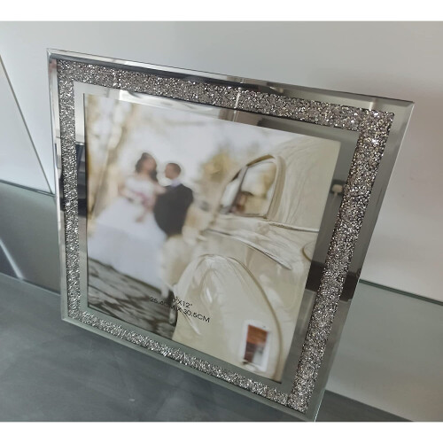 (10X12 inch) Crushed crystals photo frame silver mirrored 1