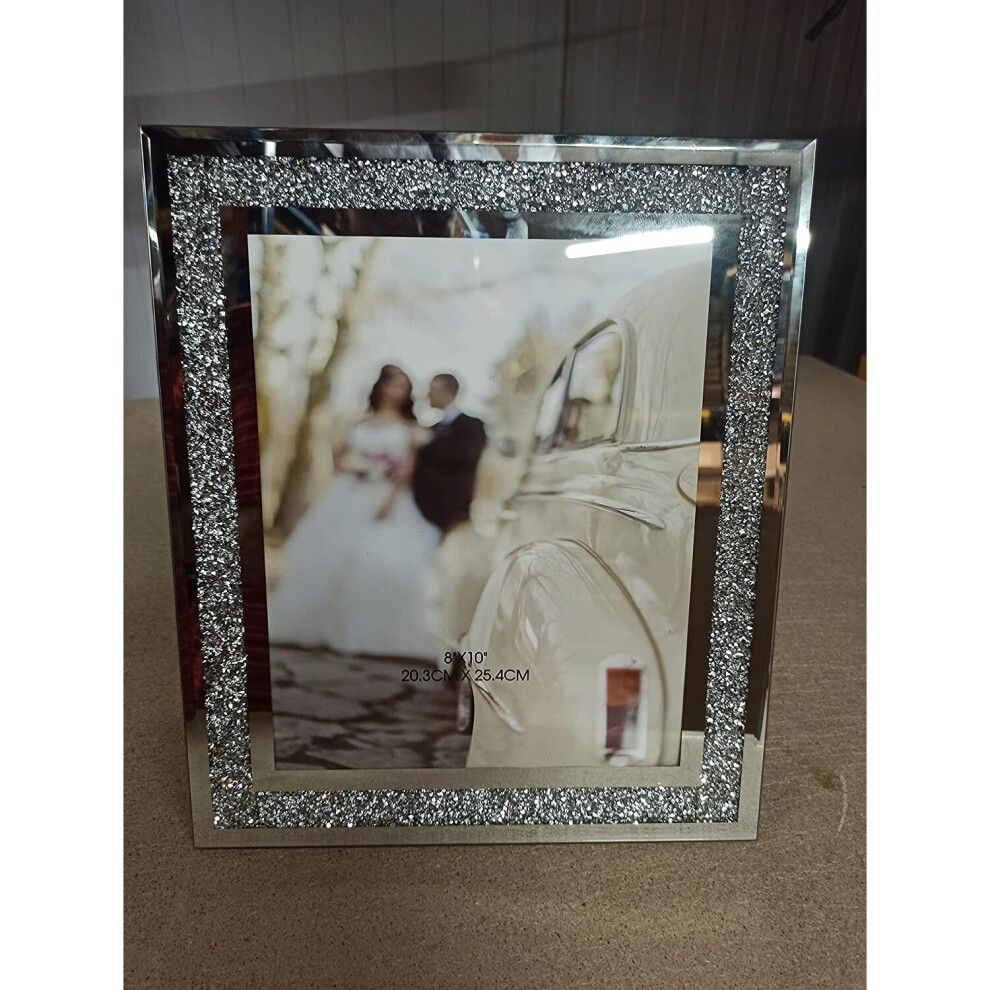 (8x10 inch) Crushed crystals photo frame silver mirrored