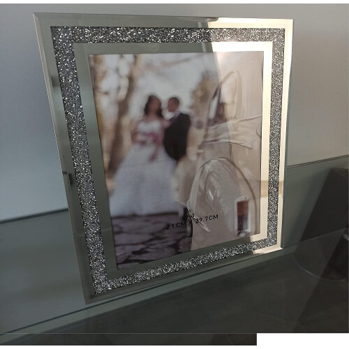 (A4) Crushed crystals photo frame silver mirrored 1