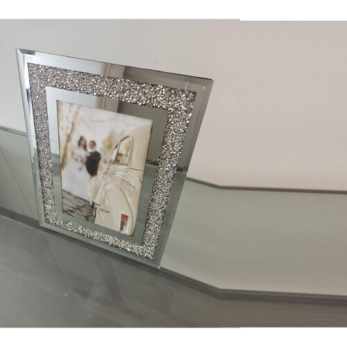 (6x4 inch) Crushed crystals photo frame silver mirrored 1