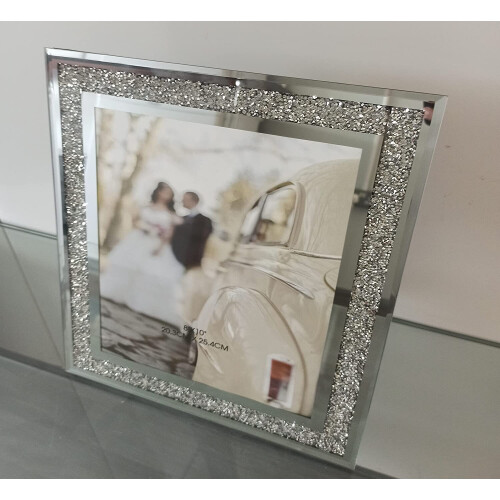 (8x10 inch) Crushed crystals photo frame silver mirrored 1