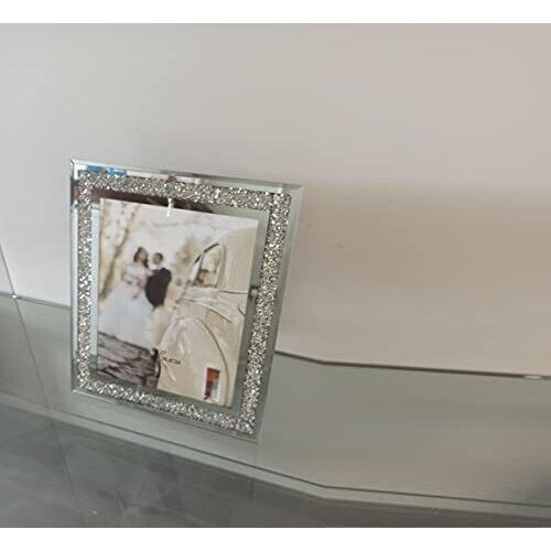 (8x10 inch) Crushed crystals photo frame silver mirrored 2