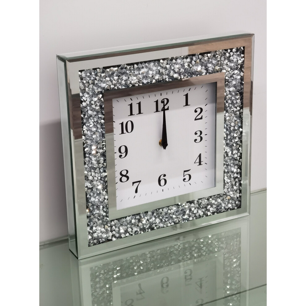 35X35Cm New English Number Wall Clock Square Crushed Diamante