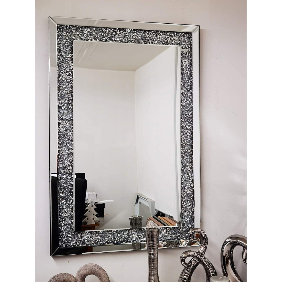 Biznest Crushed Jewel Wall Mirror Loose Diamante Home Decor Mirror 40X60cm