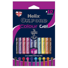 Helix Oxford Colour Gel Pens (x10 Pack Assorted Colours) with Plastic Free Packaging