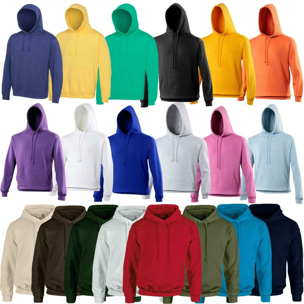 (Black, S) Mens Pullover Hoodie Plain Sweatshirt Jumper Top