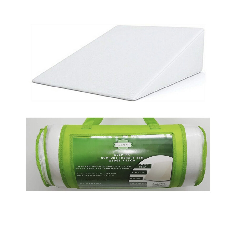 ADEPTNA Comfort Memory Foam Bed Wedge Pillow - Washable Cover Included