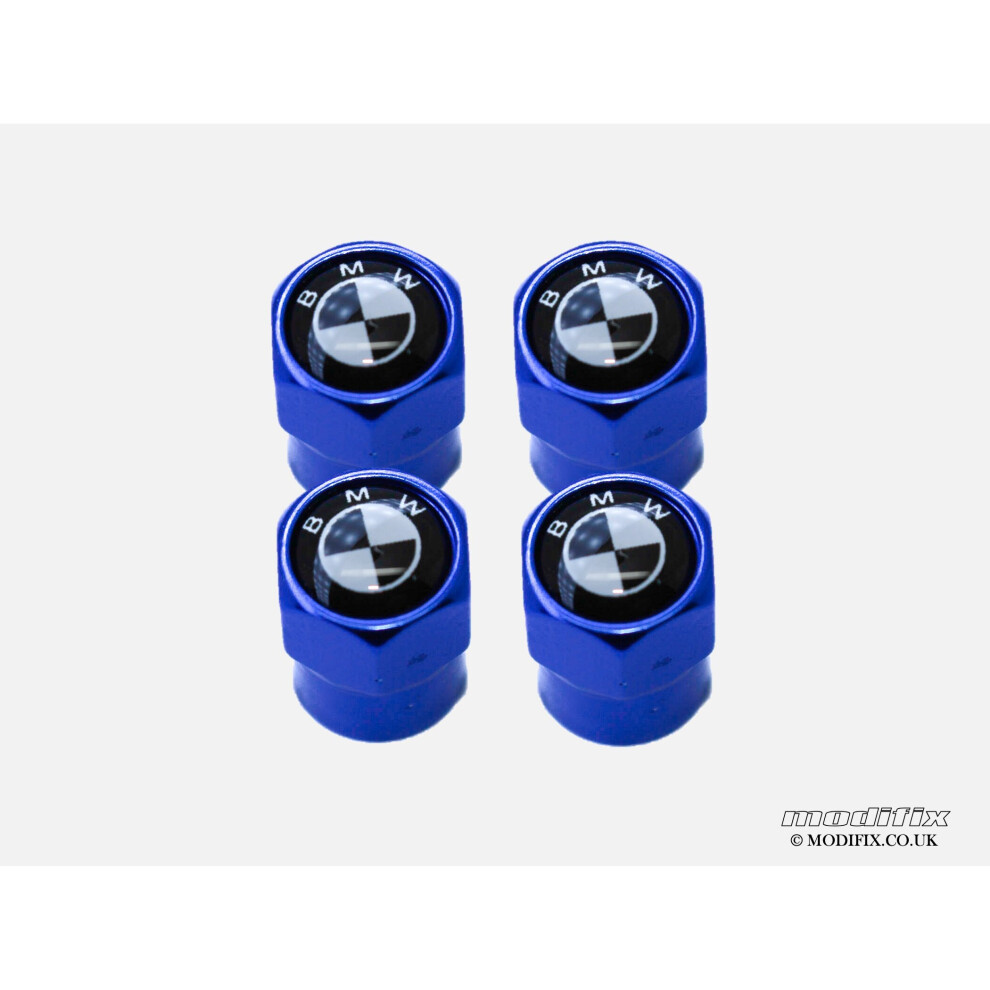 modifix-co-uk 4pcs BMW Tyre Dust Screw Cap Valves Blue