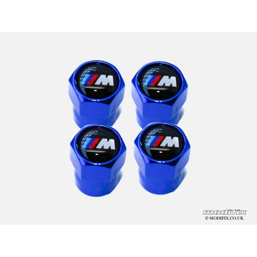 modifix-co-uk 4pcs BMW M Sport Tyre Dust Screw Cap Valves Blue M Performance