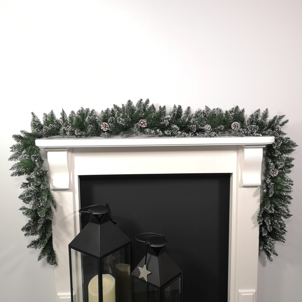 Premier Christmas Rocky Mountain Garland Snow Flocked With Cones Green 2.7M