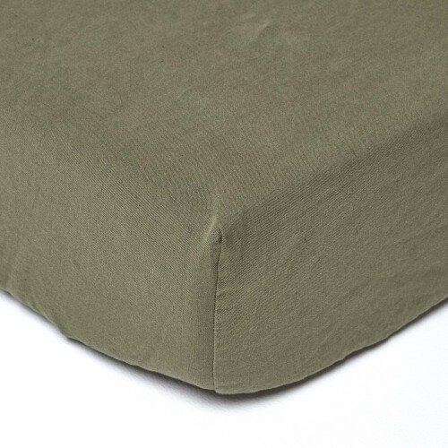 Homescapes (Khaki Green, Single) Linen Deep Fitted Sheet