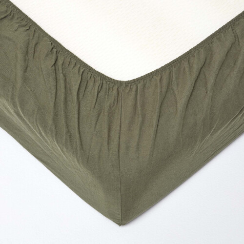 Homescapes (Khaki Green, Single) Linen Deep Fitted Sheet 1