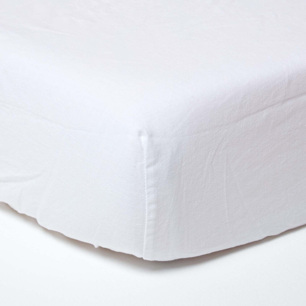 Homescapes White (, Single) Linen Deep Fitted Sheet 90Cm