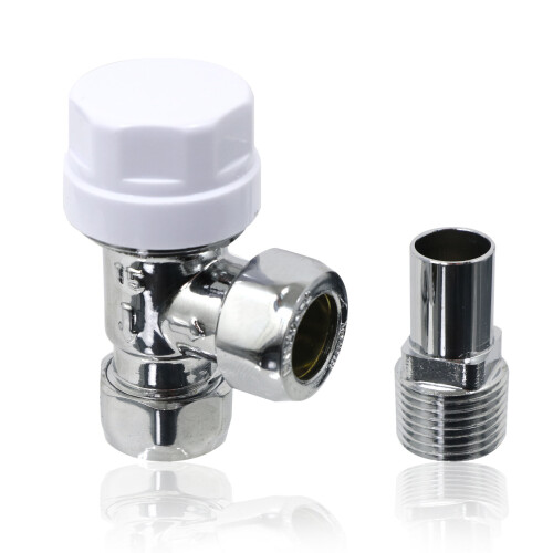 SPARES2GO Tower TRVPACK Thermostatic Radiator Valve Set with Lockshield, 10-15mm, White TRV Head, 7C-28C Range (Code 05-VCH-418) 1