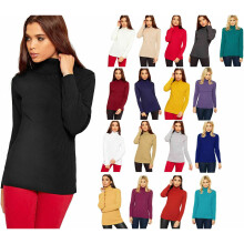 (Beige, ML 12-14) Ladies Womens Ribbed Polo High roll Neck Long Sleeve Jumper (UK 8-26)