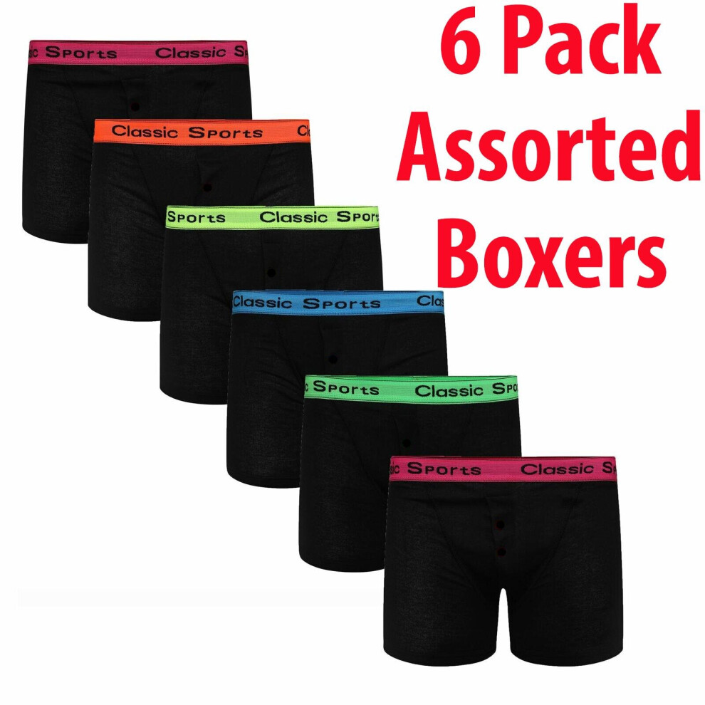 (Neon 6 Pack, M) Mens Neon Boxers Classic Sports Soft Cotton Shorts