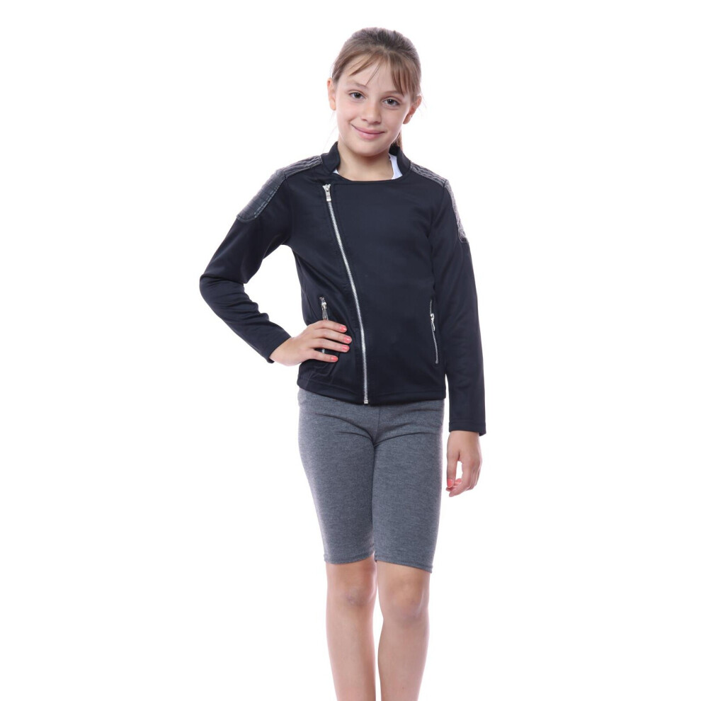 (Black - 9436, M) Kids Girls Jackets Long Sleeve Sports Zipper Coat
