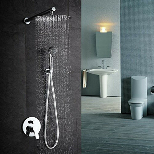 Round Shower Head Chrome Large Flat Rainfall Head Pressure 9.5'' 1
