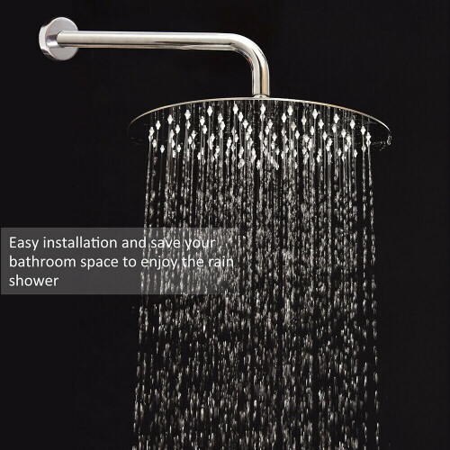 Round Shower Head Chrome Large Flat Rainfall Head Pressure 9.5'' 2
