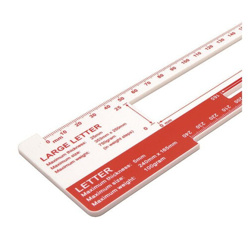 Helix Postal Charge Template HP5010 - 35.5 cm Ruler, Letter Slot Gauge, Sturdy Office/Post Room Tool