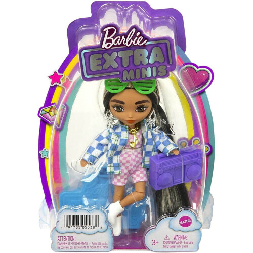 Barbie Barbie Extra Minis Doll #2 (14 cm) con Moda a Quadri e Giacca, Supporto e Accessori Inclusi 1