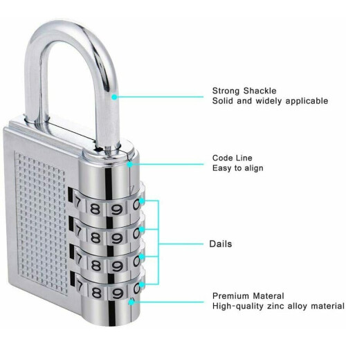 (Silver, 2 pcs) 4 Digit Combination Padlock - Locker Luggage Lock 2