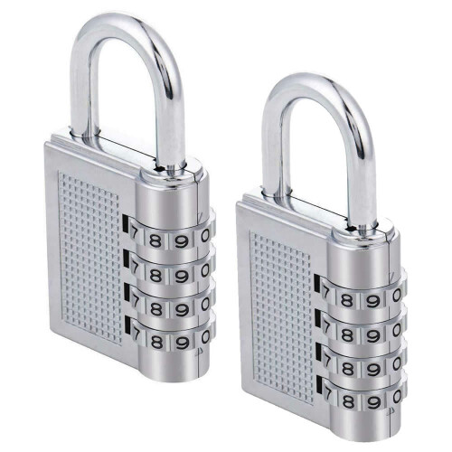 (Silver, 2 pcs) 4 Digit Combination Padlock - Locker Luggage Lock