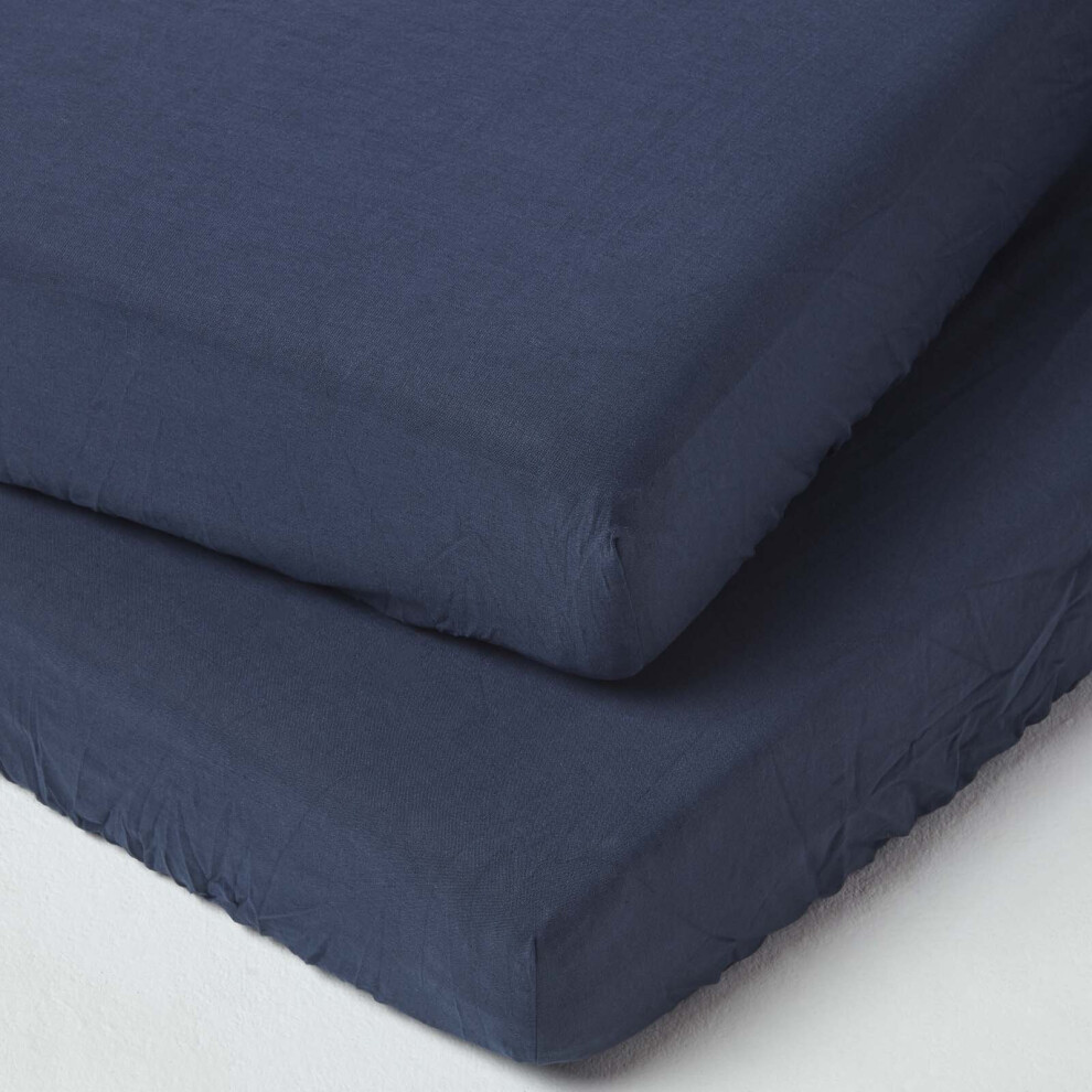 (Navy, 60 x 120 cm) Linen Fitted Cot Sheet, Pack of 2