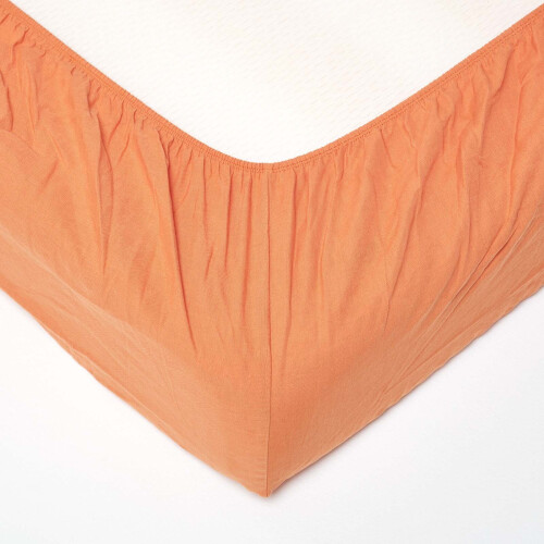 Homescapes (Burnt Orange, Single) Linen Deep Fitted Sheet 1