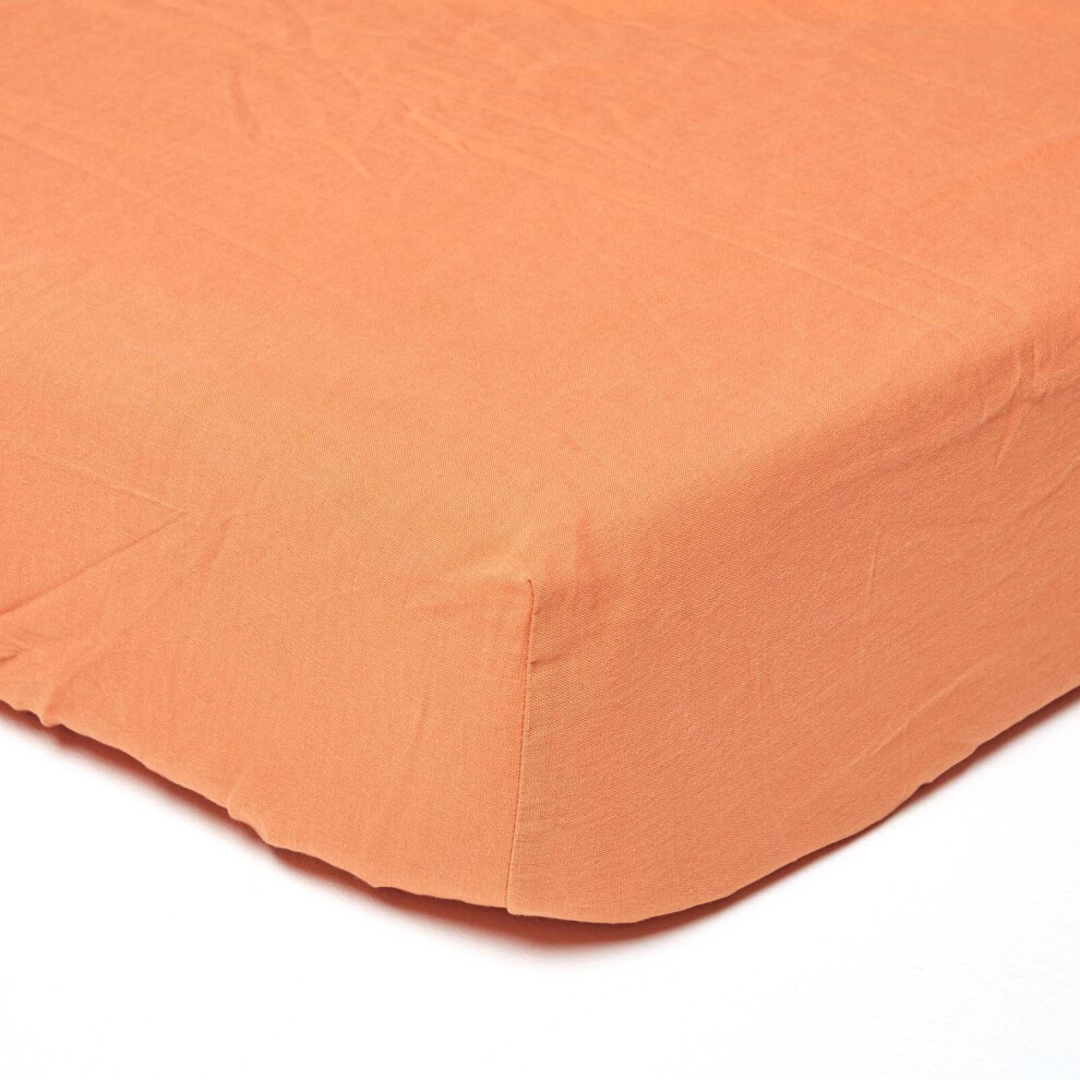Homescapes Orange (Burnt Double) Linen Deep Fitted Sheet 137Cm