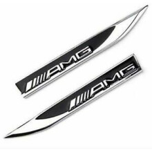 2 x AMG Black Fender Side Wing Metal Sticker Badge Emblem - to Fit All Mercedes Models AMGs W176 W204 W205 A C E Class