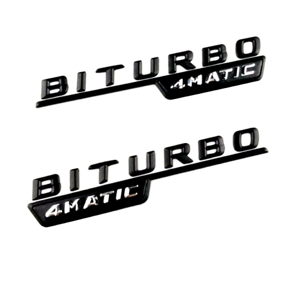Gloss Mercedes Benz Biturbo 4Matic Rear Boot Badge Emblem (Pair) Black 5060951050689