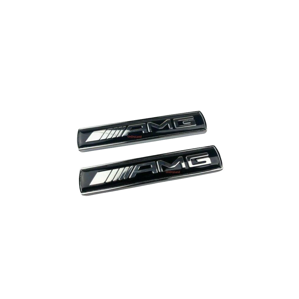 Mercedes Benz Side Wing Fender Badge Black/Chrome Emblem Boot For AMG Models x2 (pair)