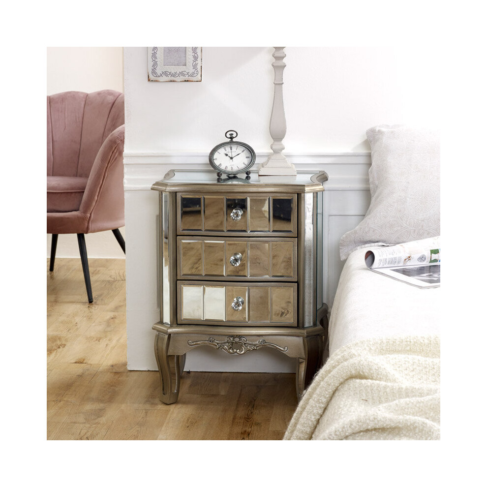 Mirrored 3 Drawer Bedside Table - Tiffany Range