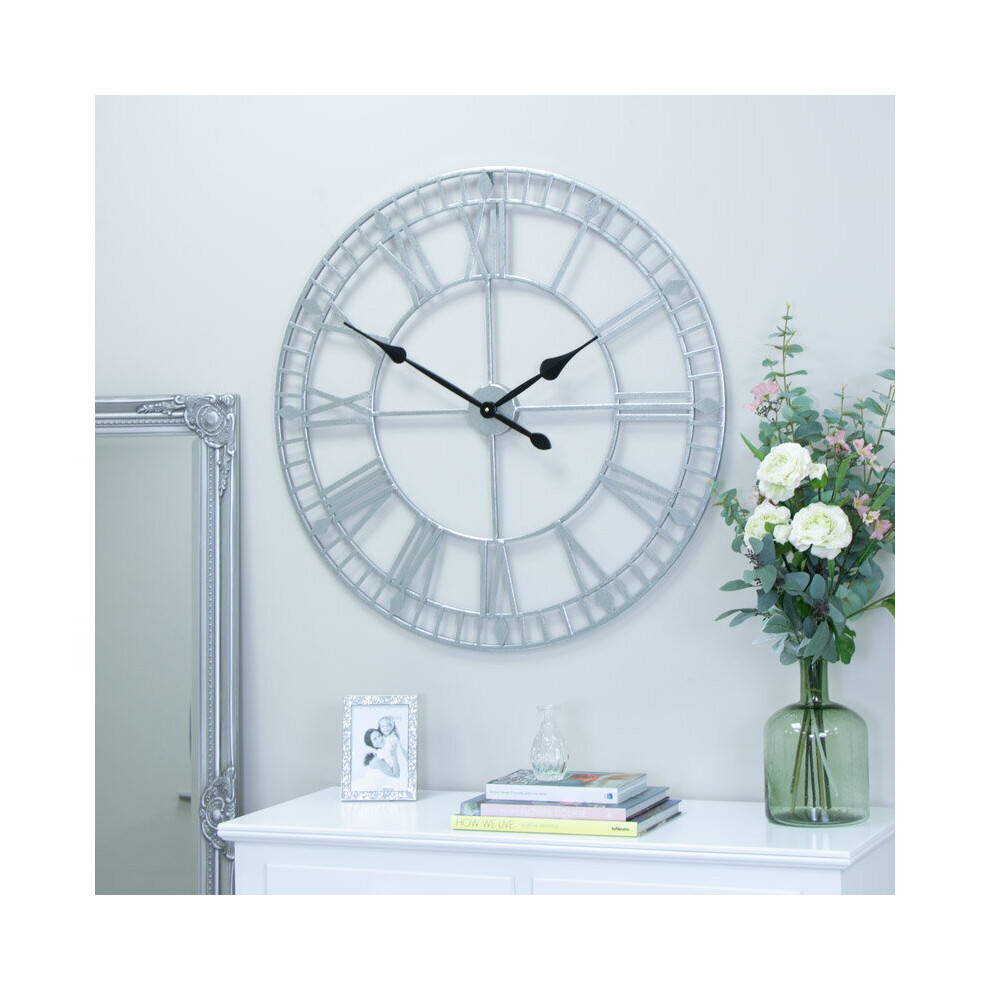 Extra Large Silver Skeleton Wall Clock 80cm X 80cm