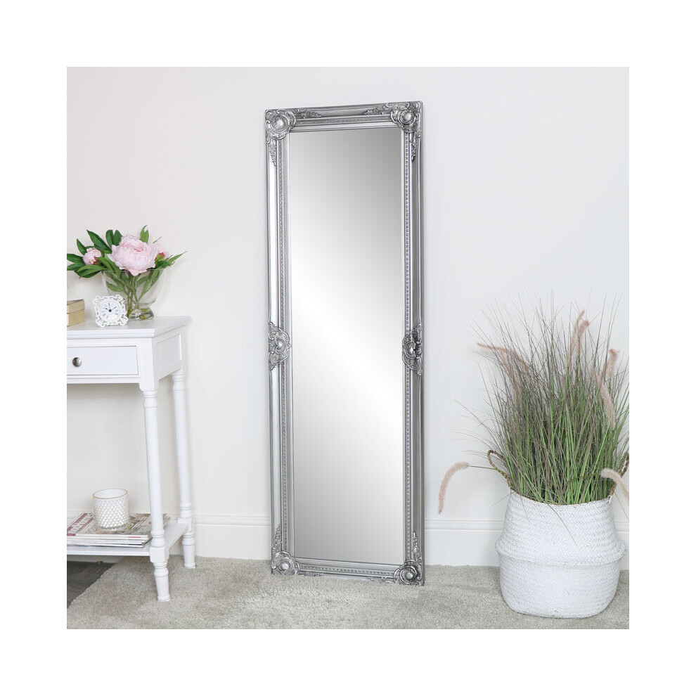 Tall Silver Ornate Bevelled Mirror 47cm X 142cm