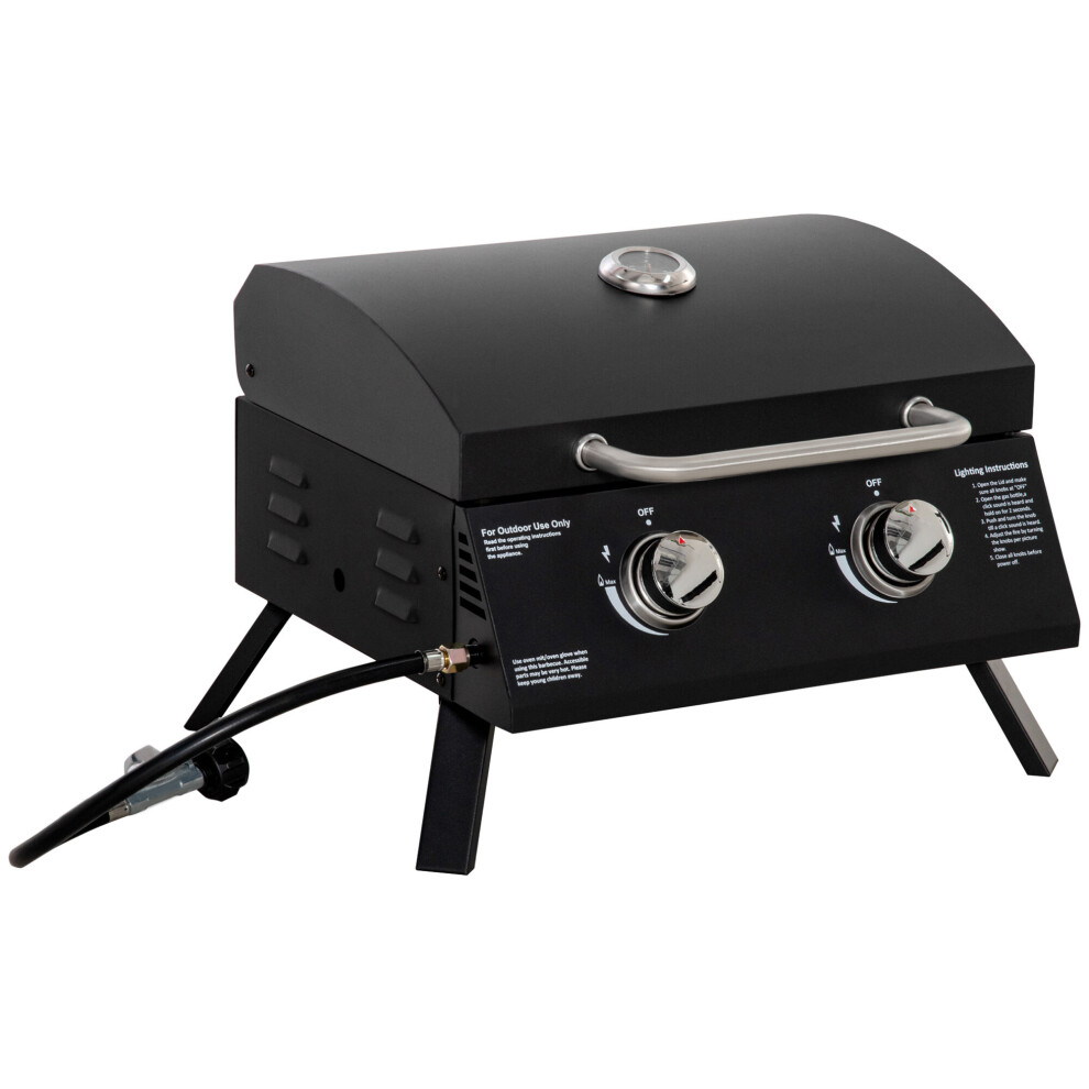 Outsunny Portable Tabletop Gas BBQ Grill Barbecue w/ 2 Burner Lid