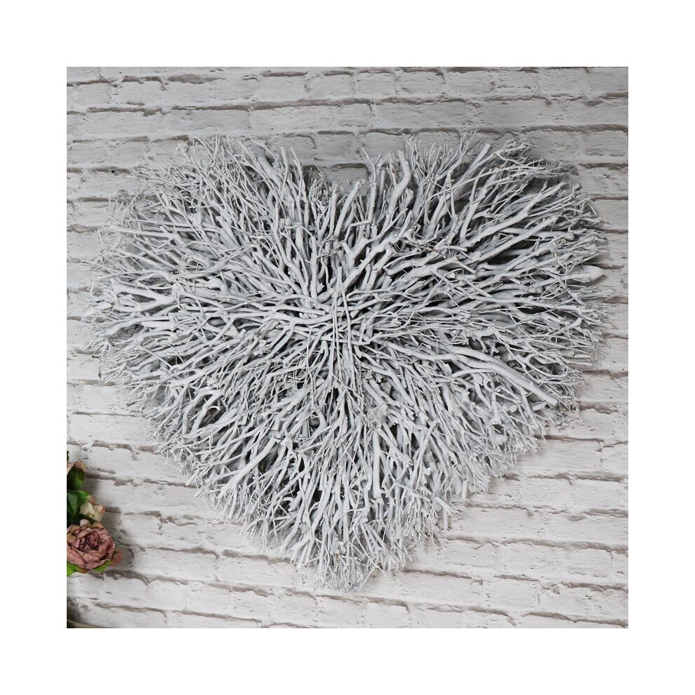 Large White Twig Heart Wall Art