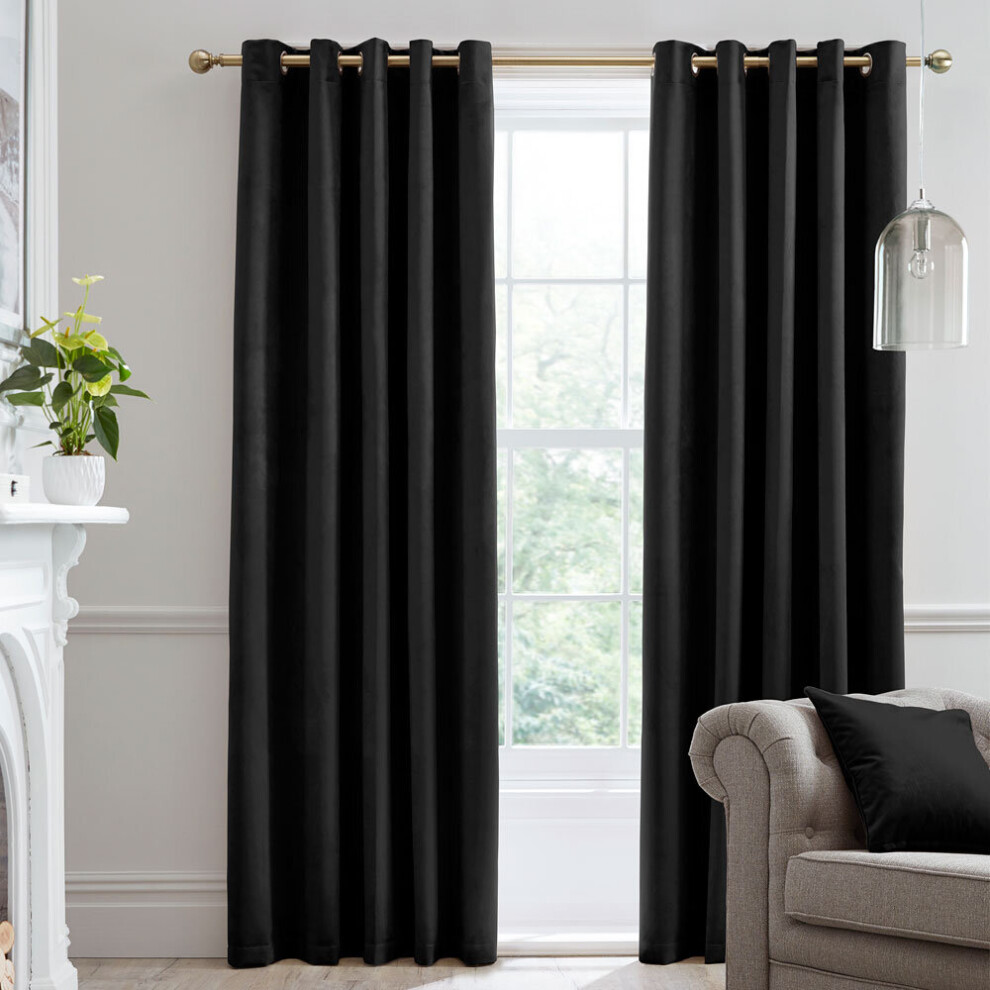 (Black, 46 x 72 Inch) Laurence Llewelyn Bowen Montrose Velvet Blackout Eyelet Lined Curtains-image-OPC-P8VFGWW-NEW
