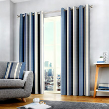 (Blue, 46 x 54 Inch) Fusion Whitworth Stripe Eyelet Lined Curtains