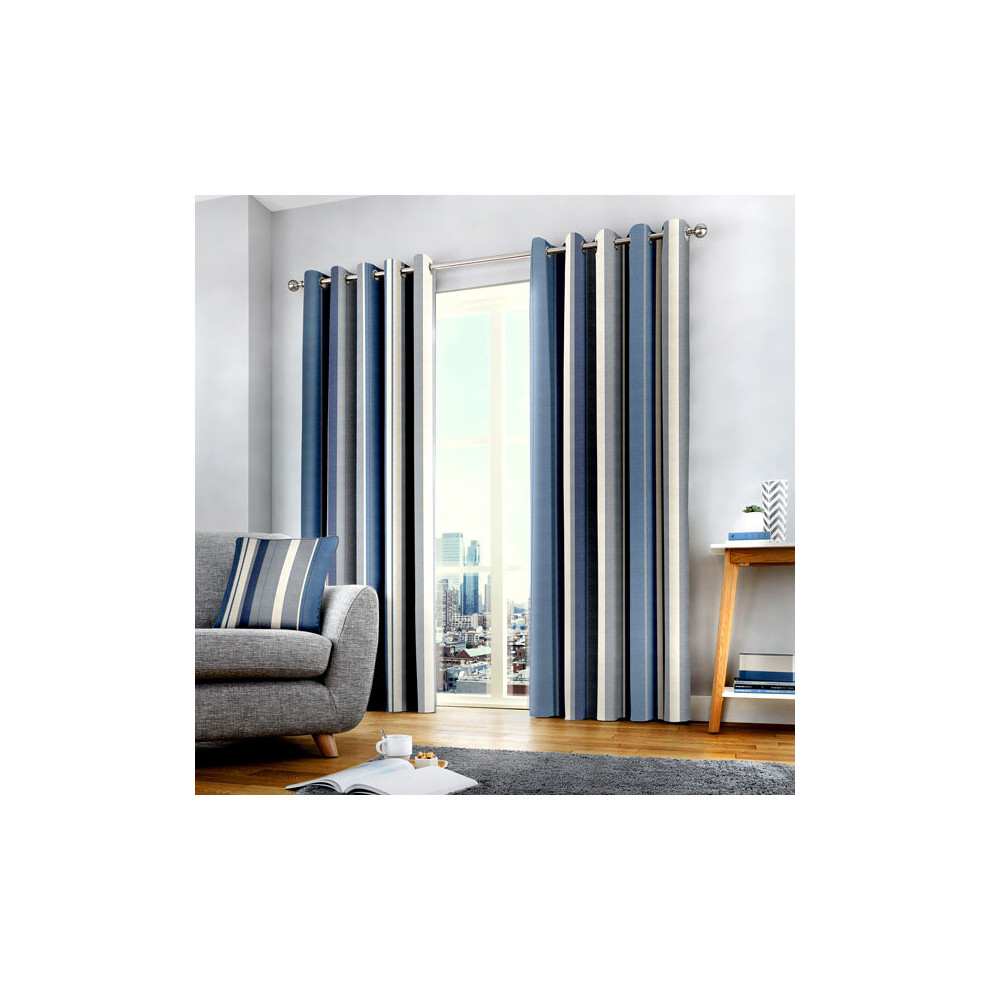 Fusion (, 46 X 72 Inch) Whitworth Stripe Eyelet Lined Curtains Blue