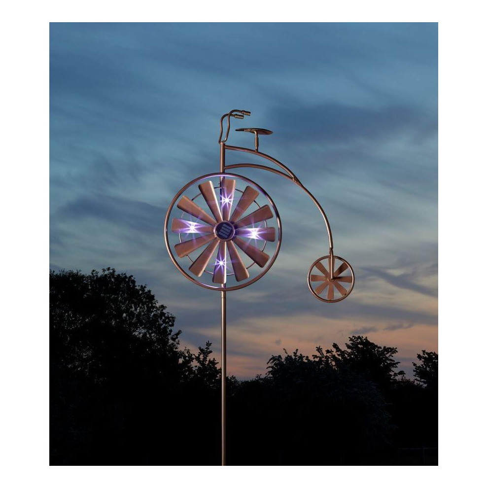 Penny Farthing Wind Spinner 159cm LED Solar Garden Stake Lights Bronze 5030231