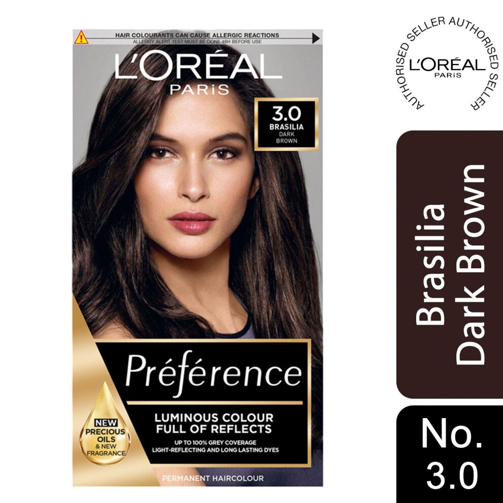 LOreal Paris Preference permanent hair dye, 3 Brasilia Dark Brown