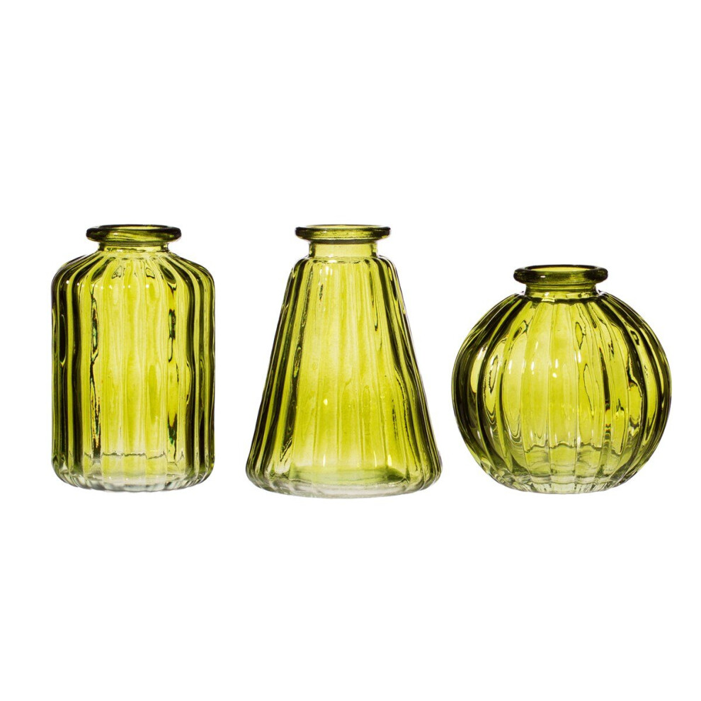 Olive Green Glass Bud Vases (Set Of 3)