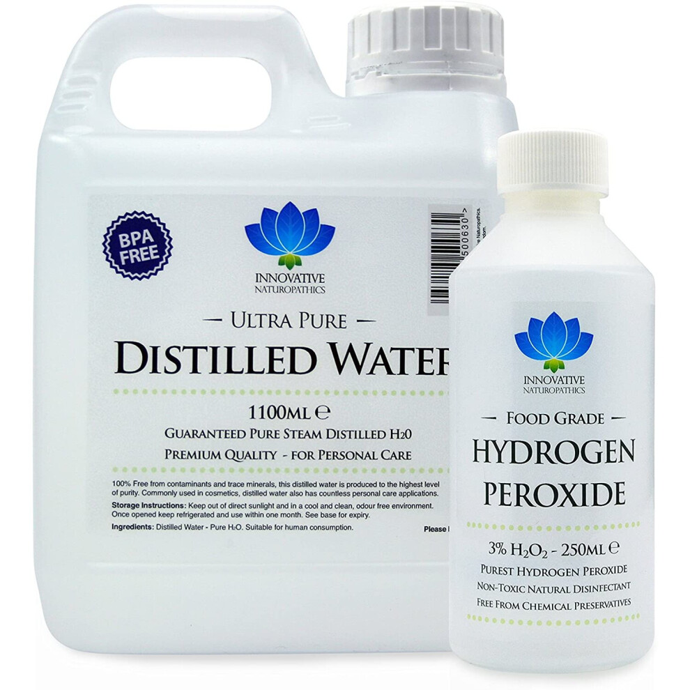 Hydrogen Peroxide 3% H2O2 Food Grade 250ml and Distilled Water 1100ml