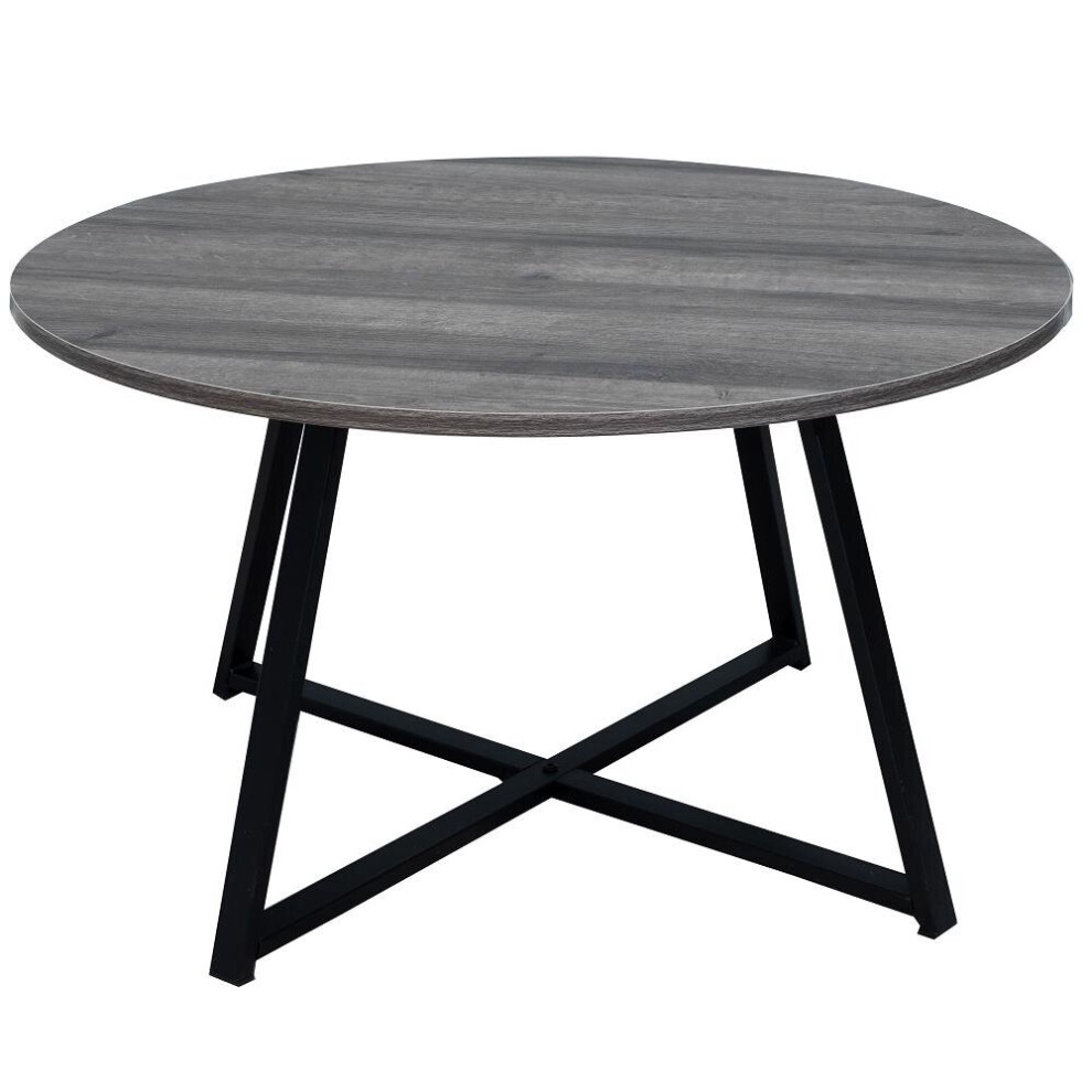 FWStyle Industrial Style Large Round Coffee Table Grey Wood Top