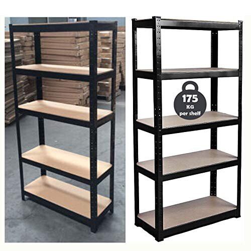 150cm x 70cm x 30cm 5 Tier Shelf, Steel & MDF Boltless Shelves, 875kg Total Capacity/175kg Per Shelf Garage shed Storage Shelving Units, 3 Year Warran