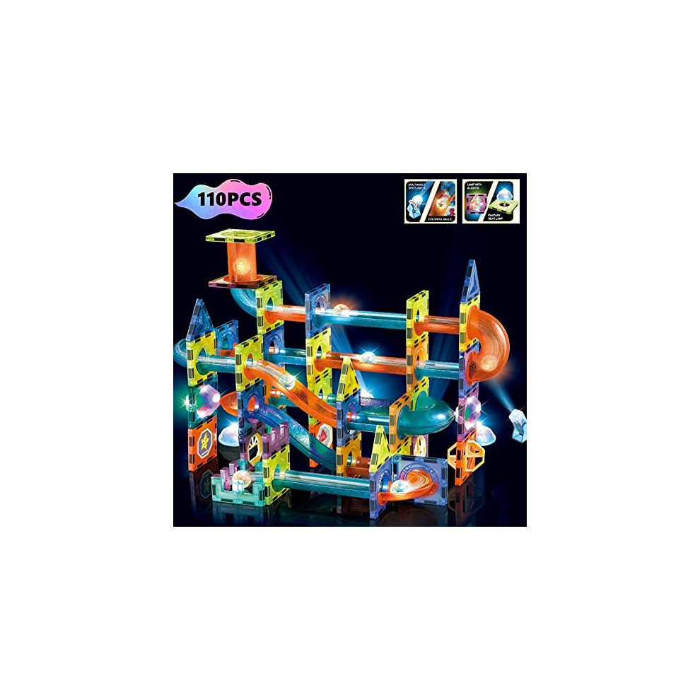 Binzkbb Magnetic Tiles Building Blocks 110Pc Toys Set For Kids, 3D Clear Stem Construction Toys, Magnetic Marble Run Creativity Educational Toys For A